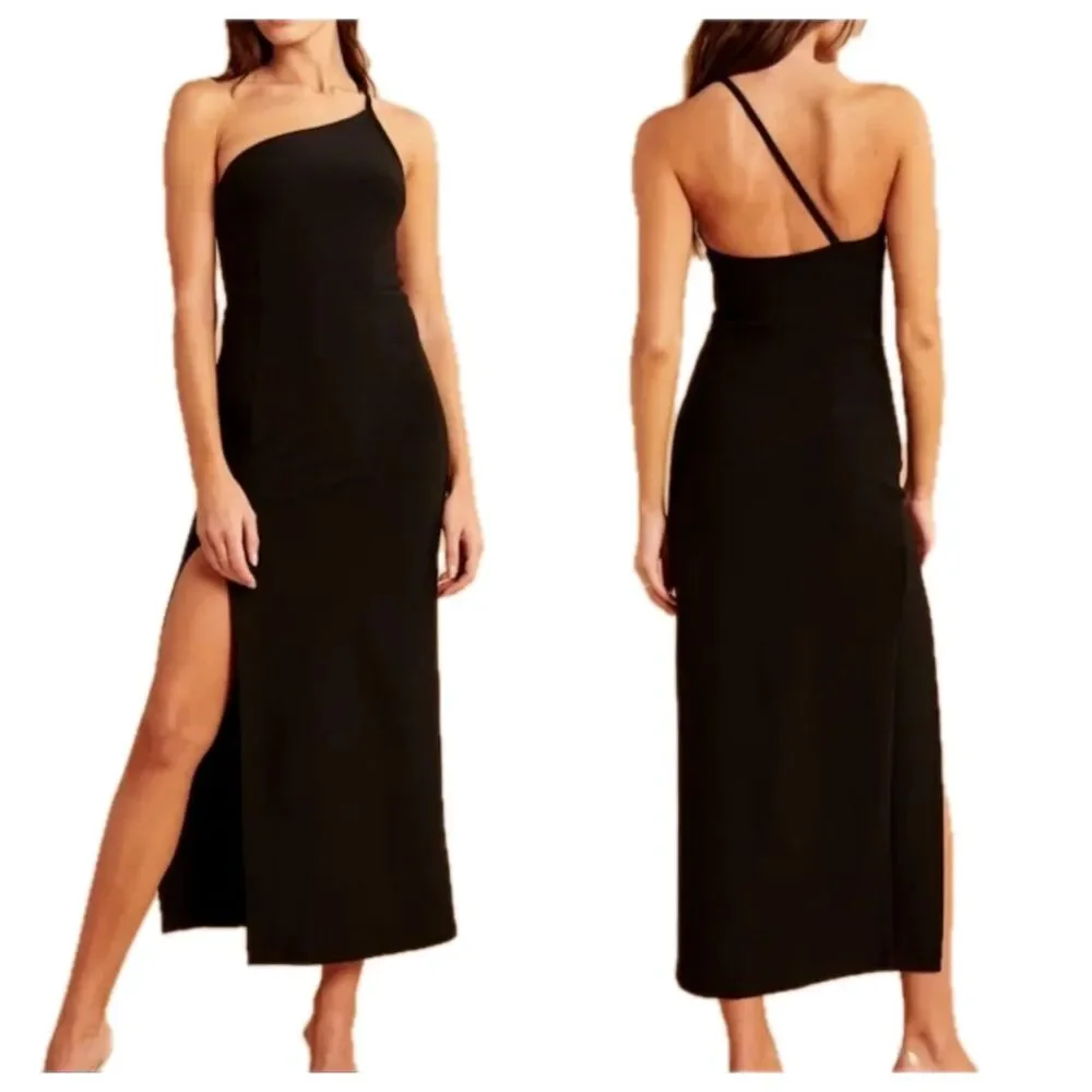 Abercrombie & Fitch Asymmetrical One-Shoulder Maxi Dress Sz M Black Elegant